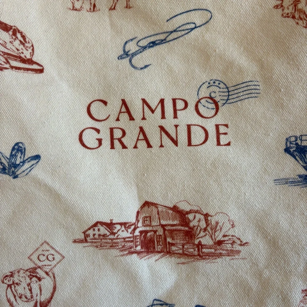 Campo Grande Canvas Tote‎ Bag Cream Red Blue Novelty Print South Western Farm
